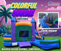 Colorful Marble Bounce House Combo with small obstacle course and slide