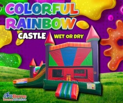 Colorful Rainbow Castle Bounce House Wet/Dry